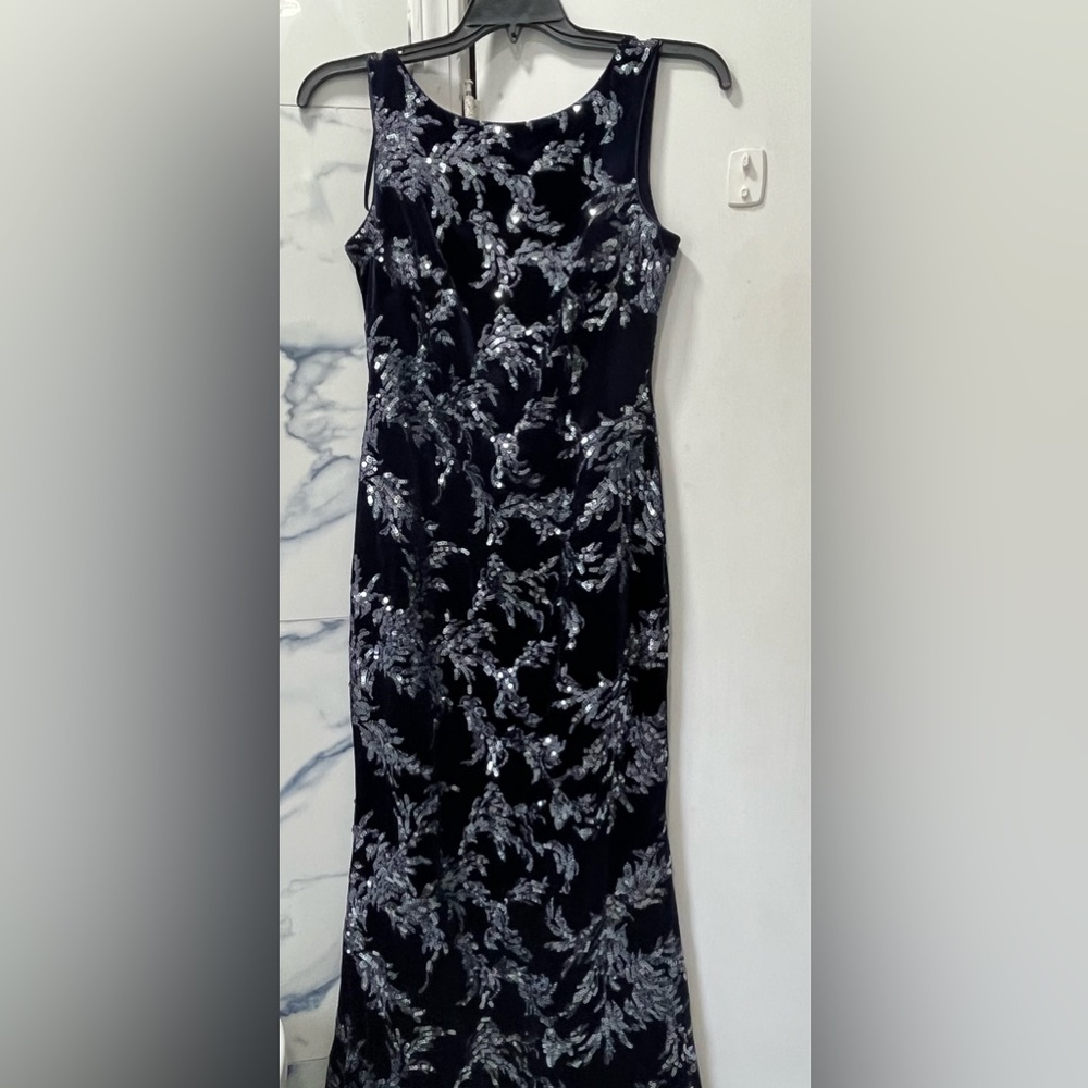 Navy blue velvet sequin maxi dress